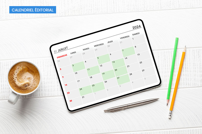 Un calendrier éditorial numérique avec des tâches planifiées pour un mois.