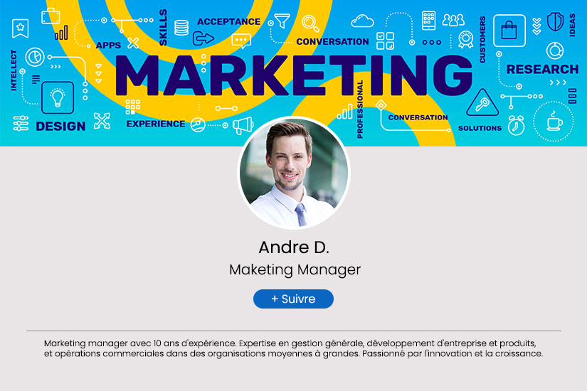 Capture d’écran d’un profil LinkedIn d’un marketing manager professionnel.